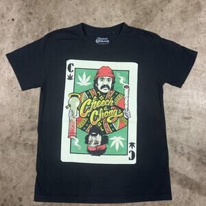 Cheech & Chong Playing Card Artwork T-Shirt Pop Culture Tee Black Mens Size M